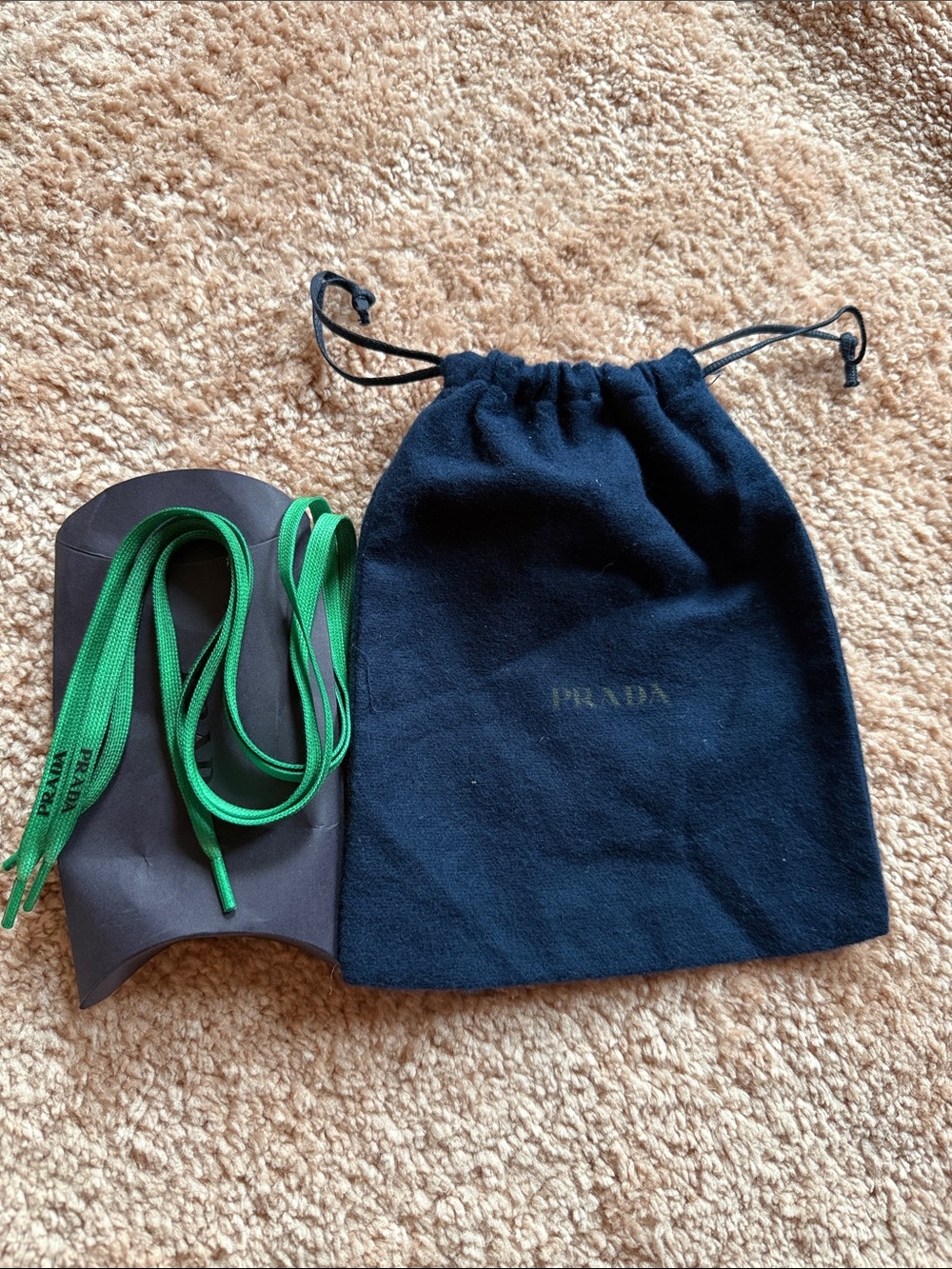 💚💙Prada Navy Drawstring Dustbag with Bright Green Laces